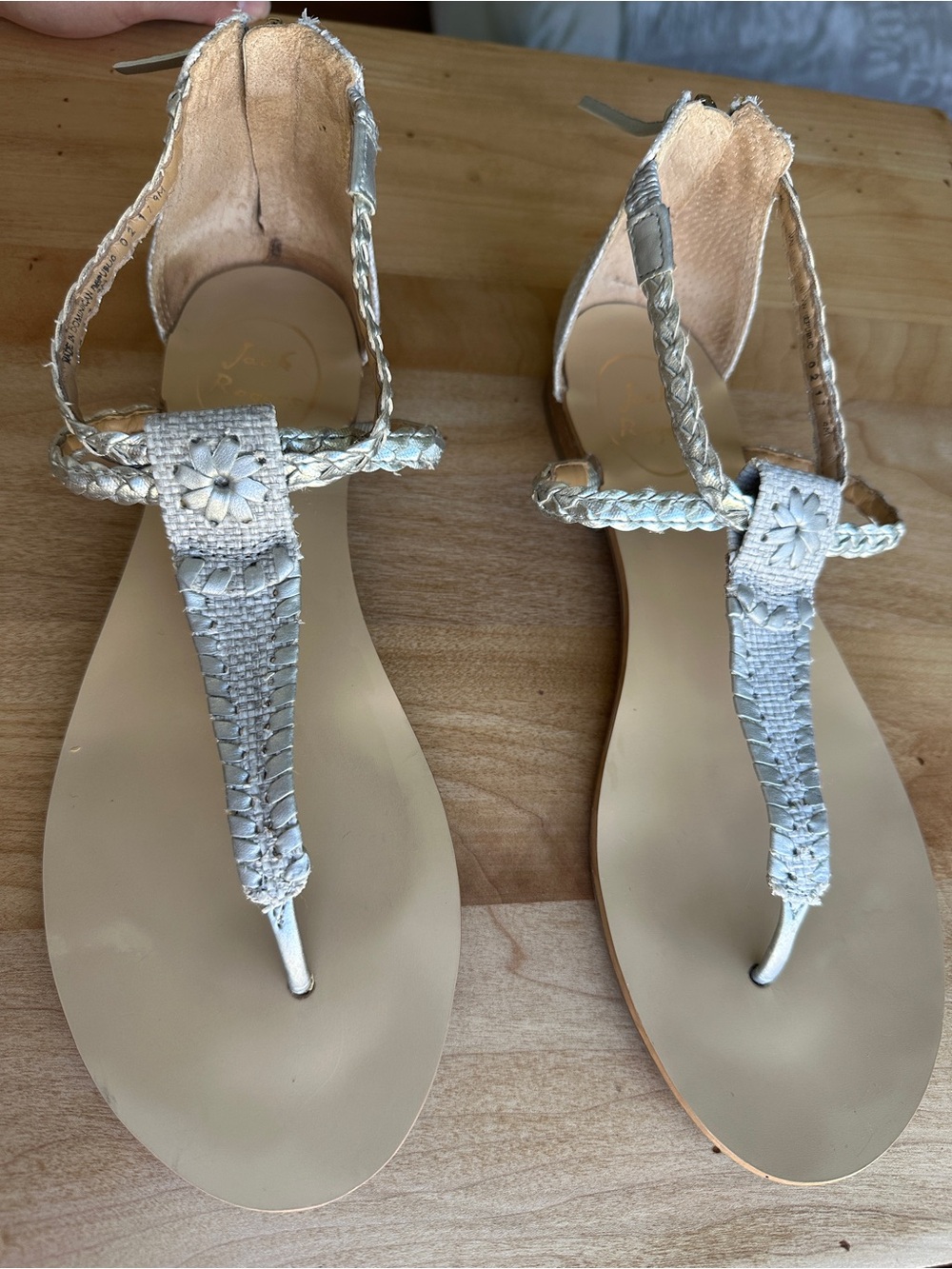 Jack Rogers Jenna Metallic Braided T-Strap Sandals